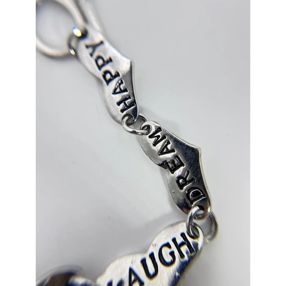 Bracelet Silver Tone Heart Charm PEACE JOY LAUGH DREAM Jewelry Lobster Clasp